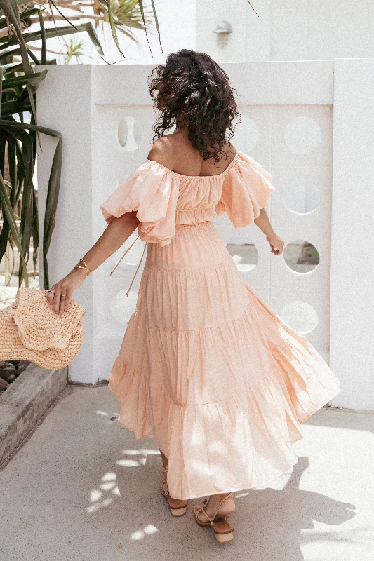 Women's Rounded-Neck DressesJulie Off Shoulder Midi Dress - Peach