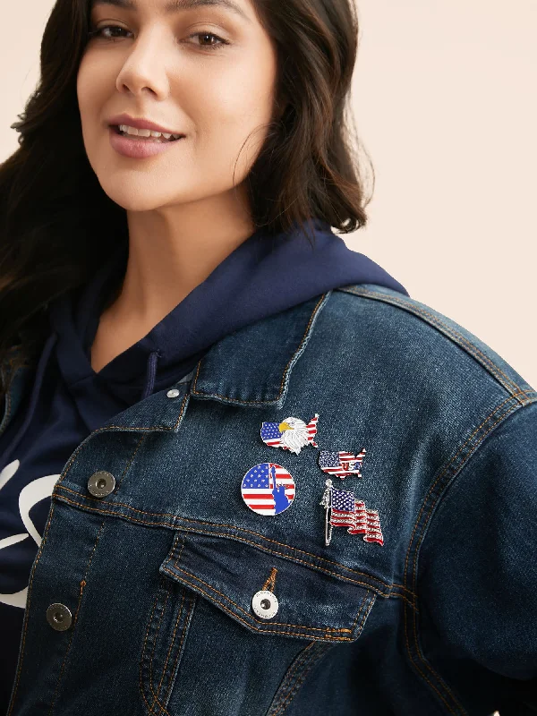 Women's Jumpsuits with Shirt CollarAmerican Flag Print Decorative Brooches