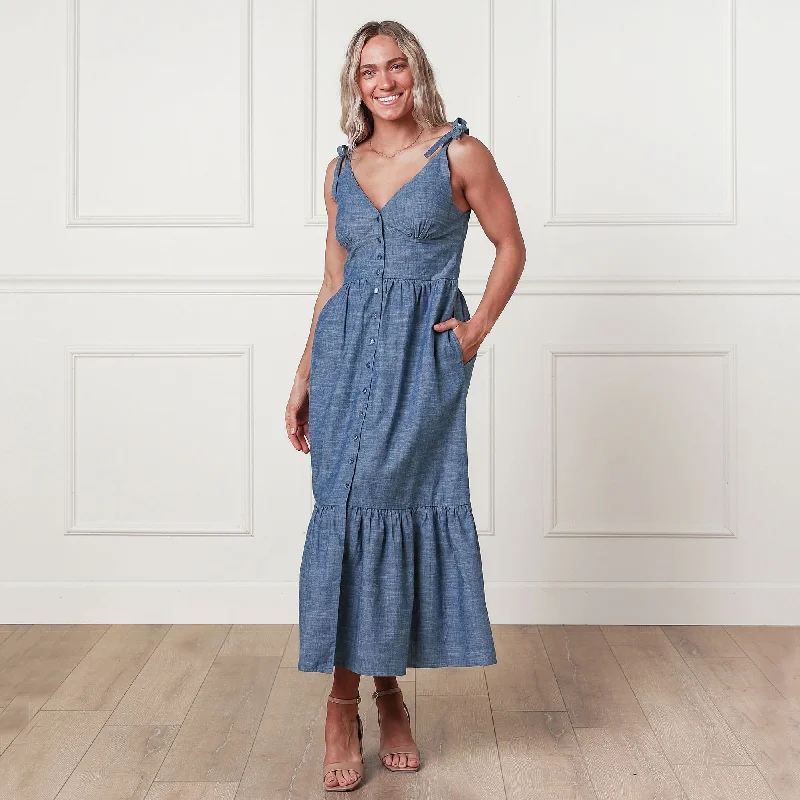 Women's Shirt Collar DressesOrganic Chambray Maxi Dress