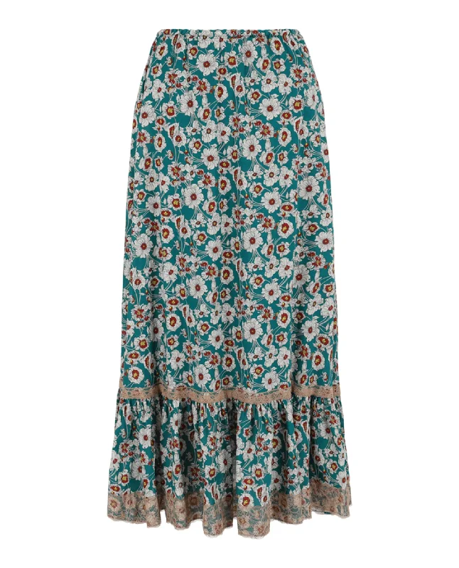 Women's Printed SkirtsLace-Trimmed Floral Maxi Skirt