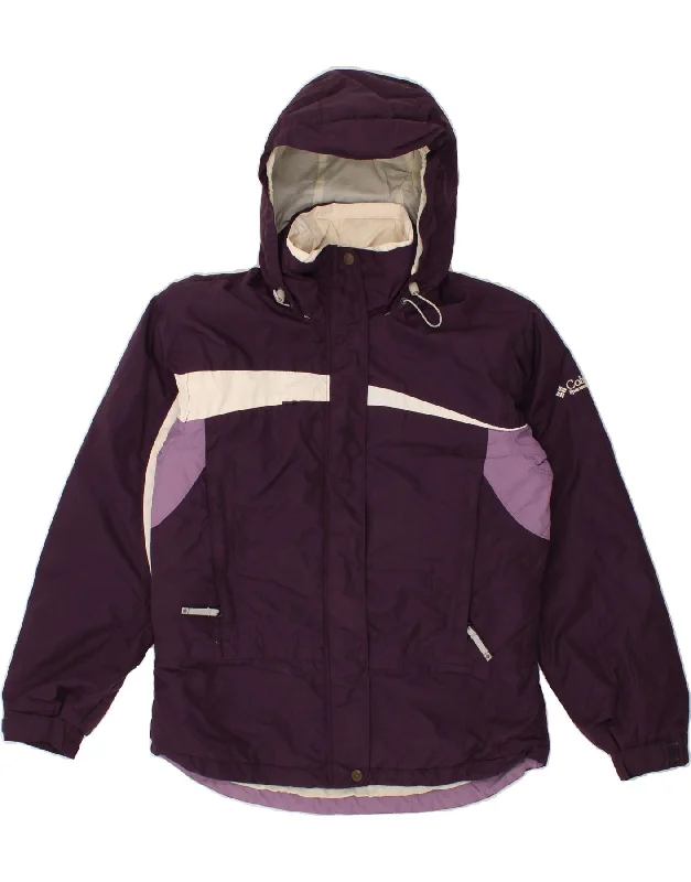 Women's Coats with ButtonsCOLUMBIA Womens Hooded Windbreaker Jacket UK 14 Medium Purple Colourblock