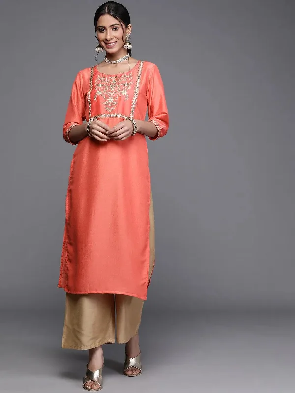 Women's Jumpsuits with Shirt CollarPink Yoke Design Chanderi Silk Kurta