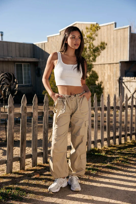 Women's Jodhpurs with Wide CollarStrappy Parachute Pants - Khaki