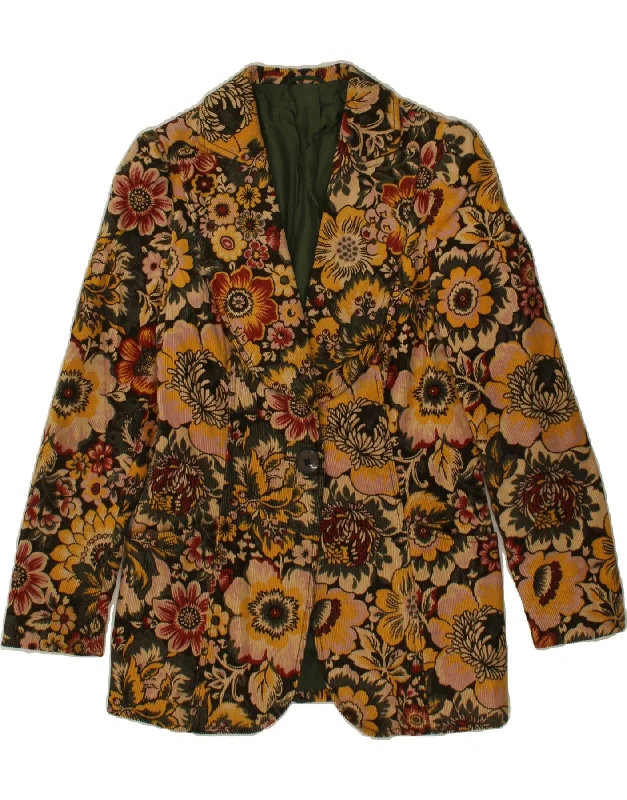 Women's Coats with Fur Trimmed ZipperVINTAGE Womens 1 Button Blazer Jacket UK 12 Medium Multicoloured Floral