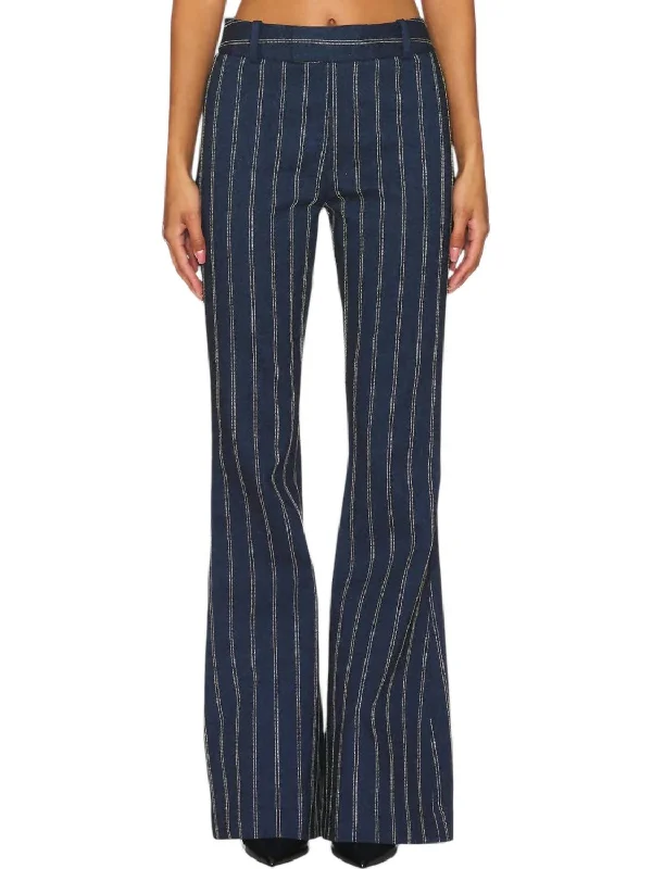 Women's Jodhpurs with Asymmetrical HemPinstripe Bootcut Pants In Navy