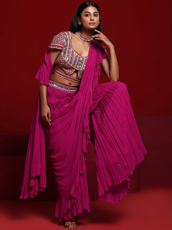 Women's Jumpsuits with Capri LengthLibas Art Pink Embellished Silk Blend Palazzo Saree