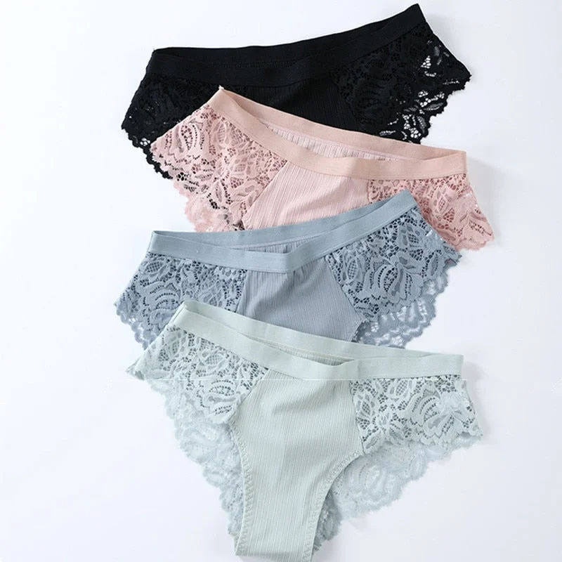 lightweight mesh panties with a floral lace overlay for a feminine look3 Pcs Cotton Panties Sexy Panty Briefs Lace Panties Women Underwear Lingerie Panties for Female Ladies Floral Pantys Underpants