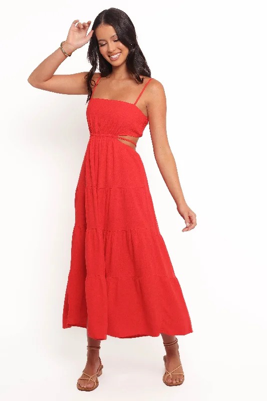 Women's Wide Collar DressesIndra Midi Dress - Red