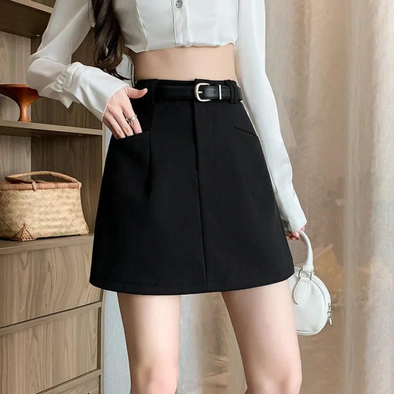 Women's Sweetheart Hem SkirtsFashionSierra - Belt Suit A-line Short Fashionable High Waist Mini Solid Basic Casual Skirt