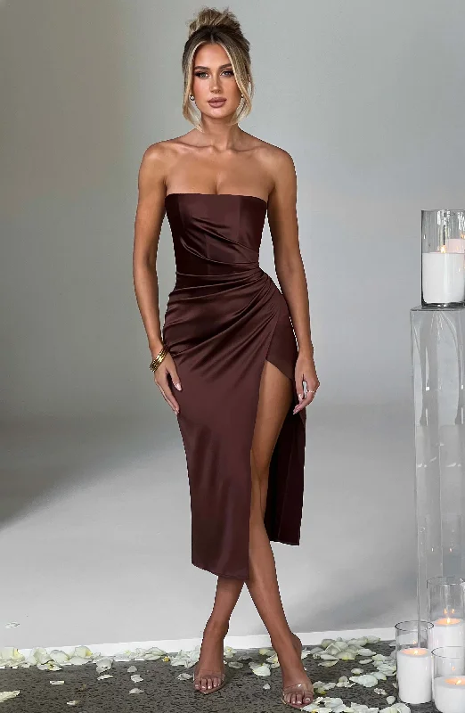 Women's Square-Neck DressesInez Midi Dress - Chocolate