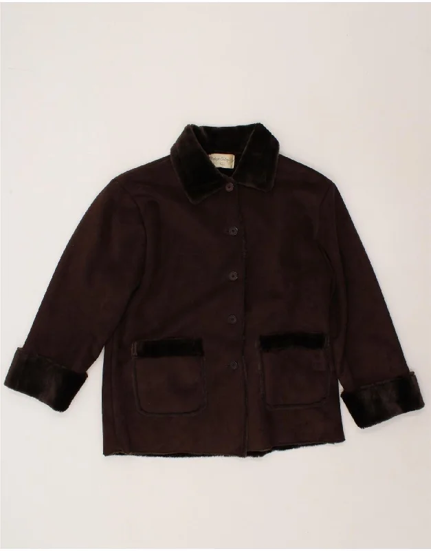 Women's Coats with Fur Trimmed CollarVINTAGE Womens Sherpa Jacket UK 12 Medium Brown Polyester