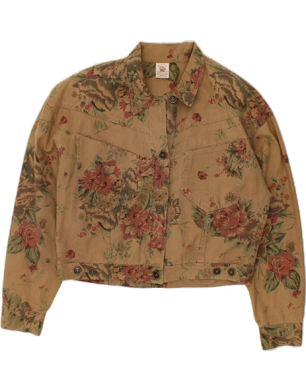 Women's Leather CoatsVINTAGE Womens Crop Bomber Jacket US 12 Large Brown Floral Cotton