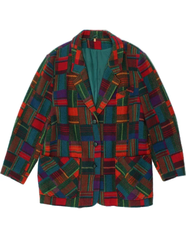 Women's Coats with Fur Trimmed ZipperVINTAGE Womens 3 Button Blazer Jacket UK 18 XL Multicoloured Patchwork