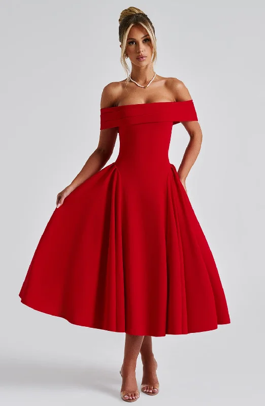 Women's Pleated DressesMiranda Midi Dress - Red