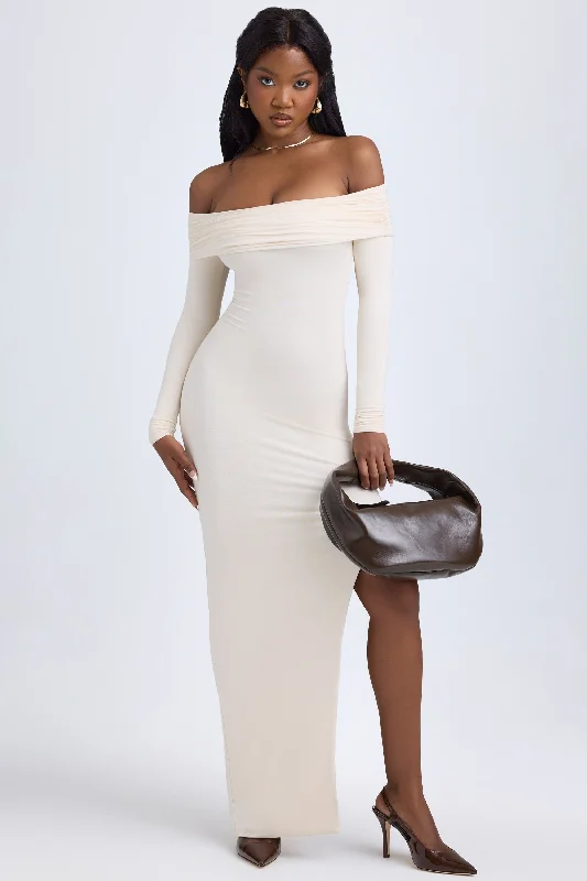 Women's Halter DressesModal Off-Shoulder Open-Back Maxi Dress in Ivory