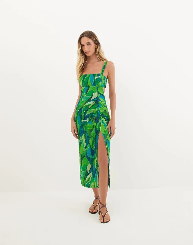 Women's Lapel Collar DressesMira Midi Dress - Tropics