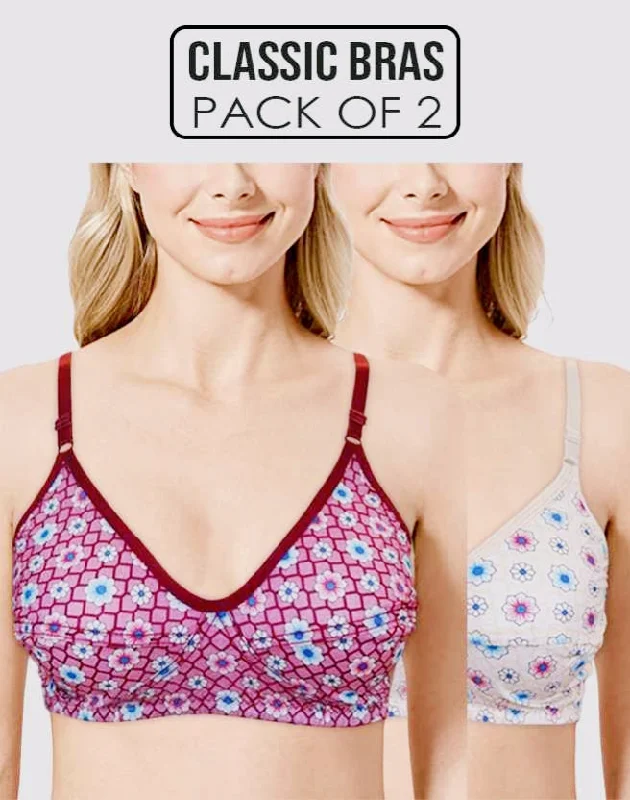 plus-size wireless braclassic cotton print bra pack of 2