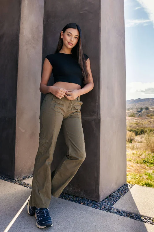 Women's Jodhpurs with Square CollarMid Rise Adjustable Waist Cargo Pants - Olive