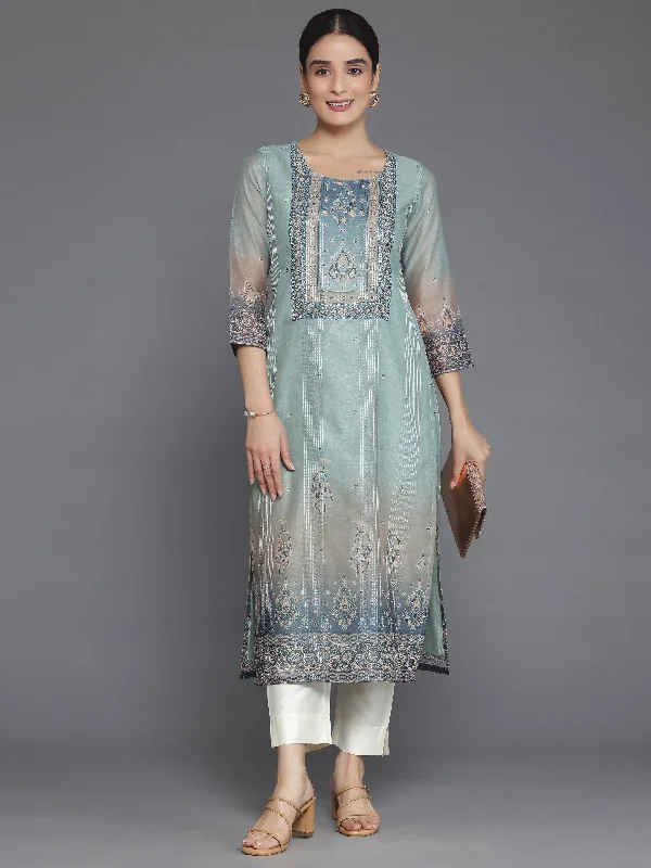 Women's Jumpsuits with Low WaistGrey Embellished Chanderi Silk Straight Kurta