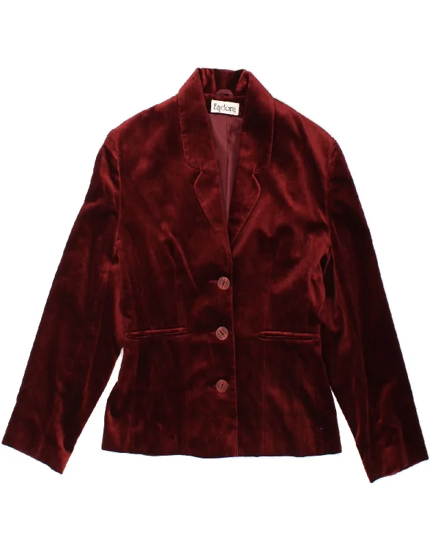 Women's Coats with Fur Trimmed PocketsENDORA Womens 3 Button Blazer Jacket UK 10 Small  Maroon Cotton