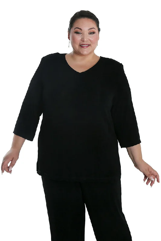 Women's Jodhpurs with Low CollarVikki Vi Classic Black V-Neck 3/4 Sleeve Tunic