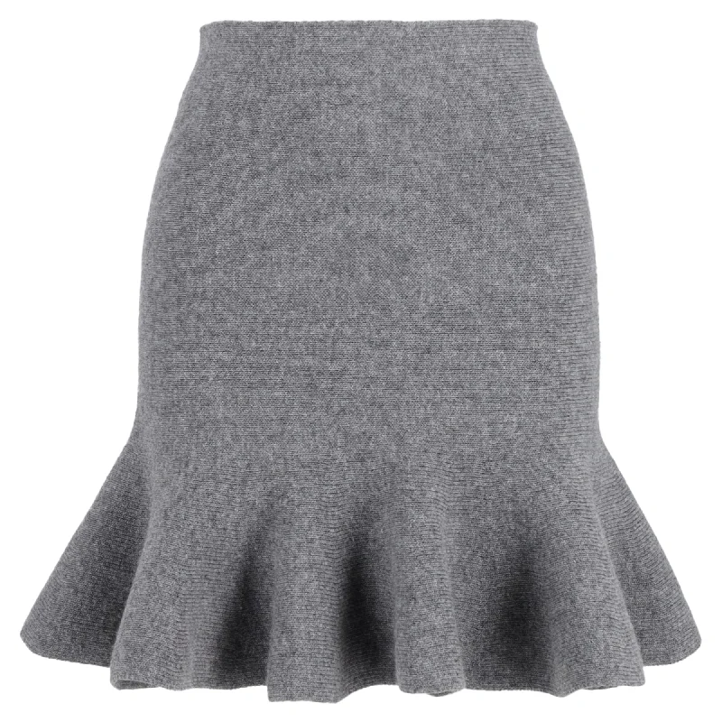 Women's Pleated SkirtsJil Sander Knitted Mini High-Waisted Trumpet Skirt in Grey Wool