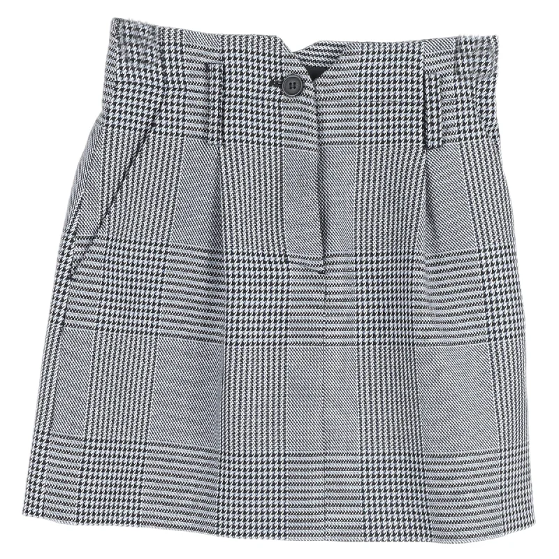 Women's Lapel Collar SkirtsMaje Houndstooth Mini Buttoned A-Line Skirt in Grey Wool Tweed