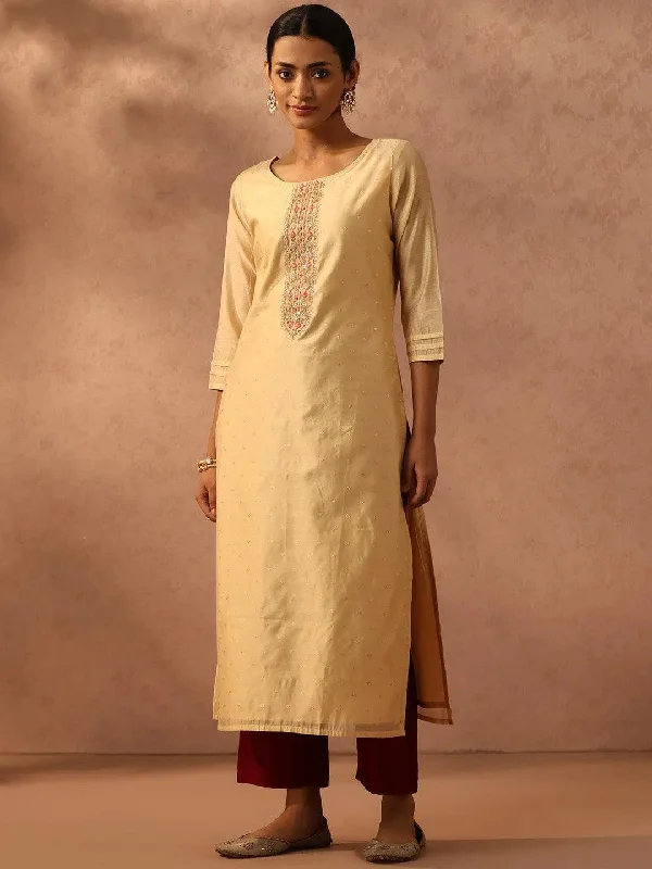 Women's Jumpsuits with Capri LengthGold Woven Design Chanderi Silk Straight Kurta