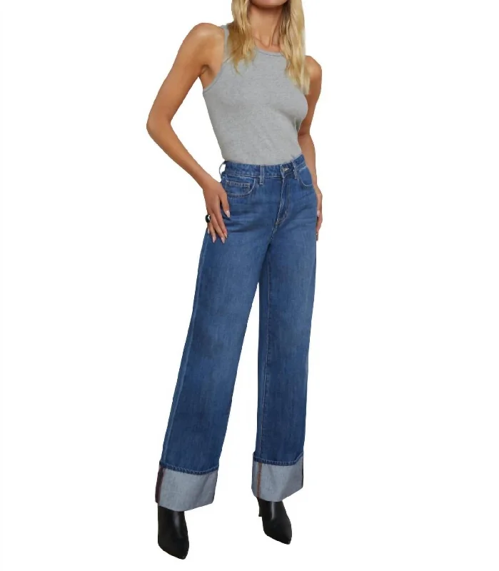 Women's Jodhpurs with ButtonsMiley Uh Wide Leg Cuff Jean In Lampson