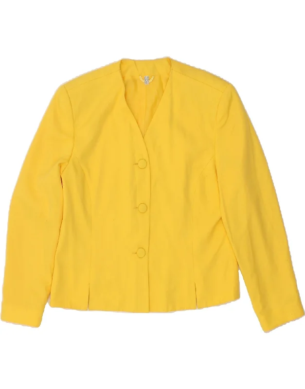 Women's Button-Up CoatsVINTAGE Womens 3 Button Blazer Jacket UK 14 Large Yellow Polyester