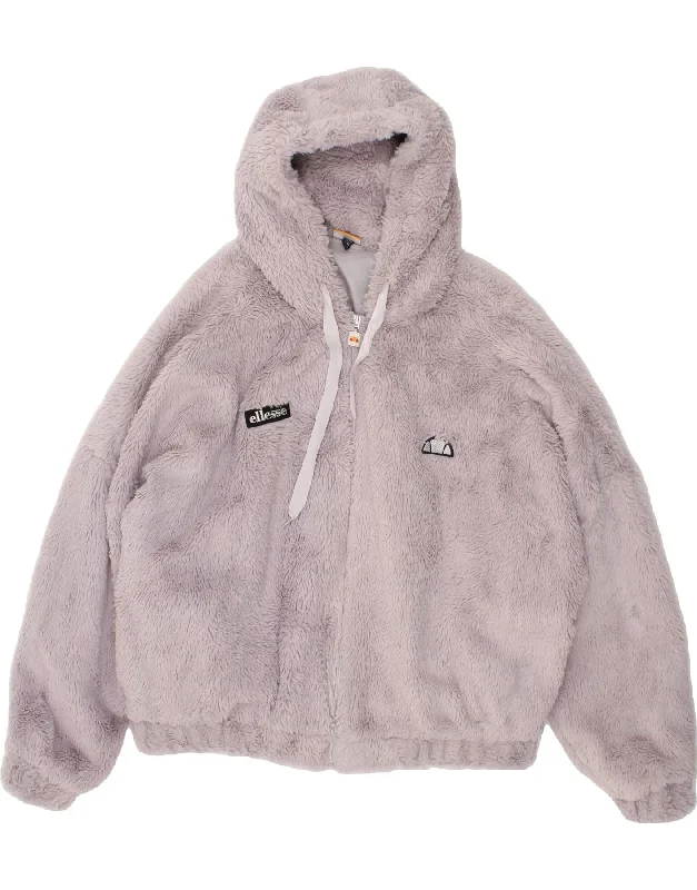 Women's Coats with Fur Trimmed ButtonsELLESSE Womens Oversized Hooded Fleece Jacket UK 14 Medium Purple