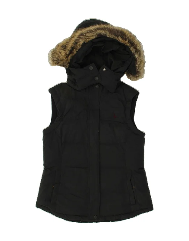 Women's Coats with Fur TrimJACK WILLS Womens Superior Hooded Padded Gilet UK 10 Small Black