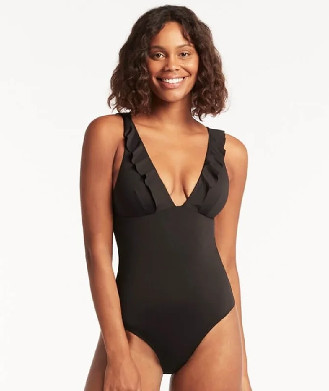 Sea Level Eco Essentials Frill One Piece Swimsuit - Black