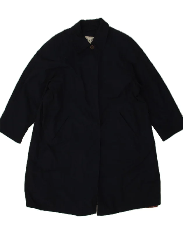 Women's Coats with Fur Trimmed PocketsCHARON Womens Oversized Overcoat UK 10 Small Navy Blue Polyester