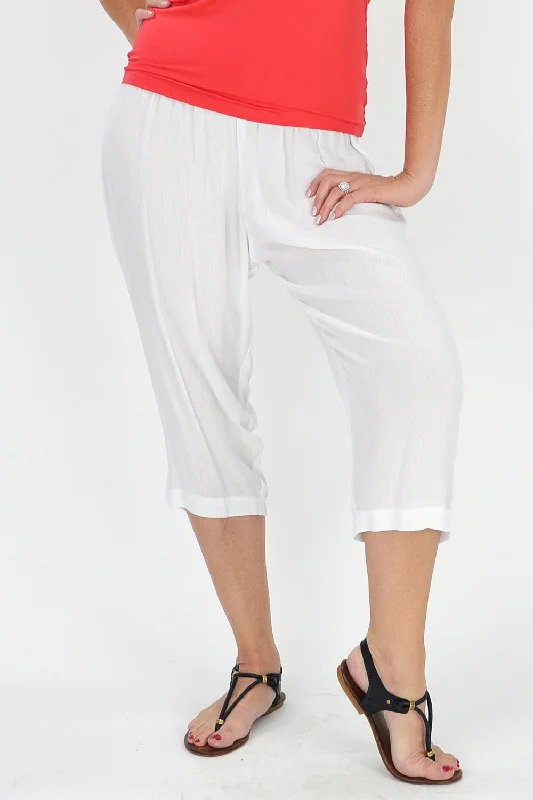 Women's Jodhpurs with Lapel CollarRelaxed White Rayon Pants