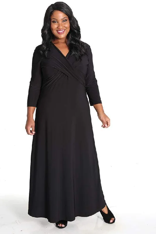 Women's Dress PantsVikki Vi Jersey Black Crossover Maxi Dress