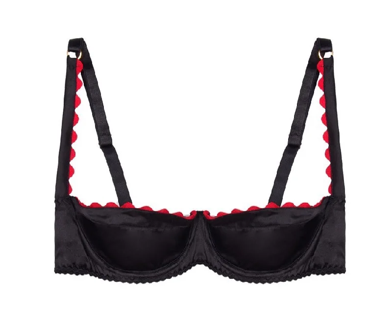 mastectomy form-fitting braBlack Stretch-Silk Bra with Red Ric Rac