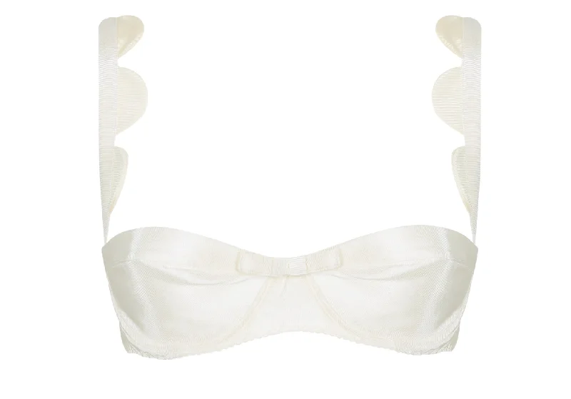 seamless bra for sensitive skinWhite Scallop Grosgrain Balconette Bra