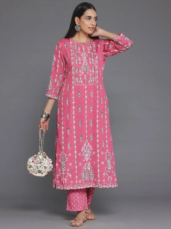 Women's Jumpsuits with U-Shaped CollarCoral Printed Poly Crepe Straight Kurta Set