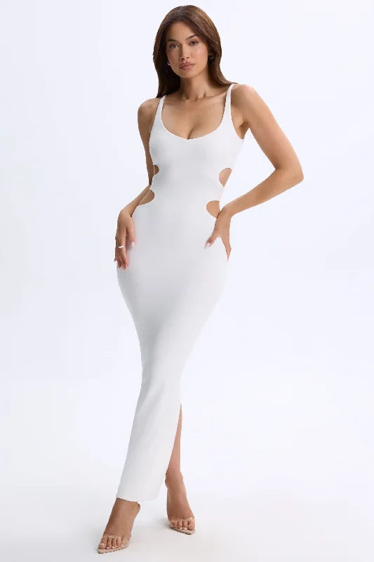 Women's Boat Collar DressesPlunge Cut-Out Maxi Dress in White