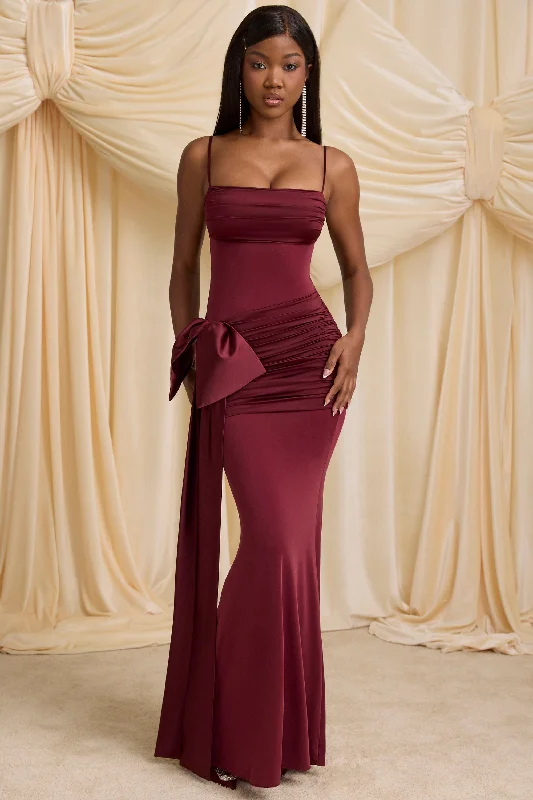  Women's A-Line DressesBow-Detail Ruched Maxi Dress in Wine Red