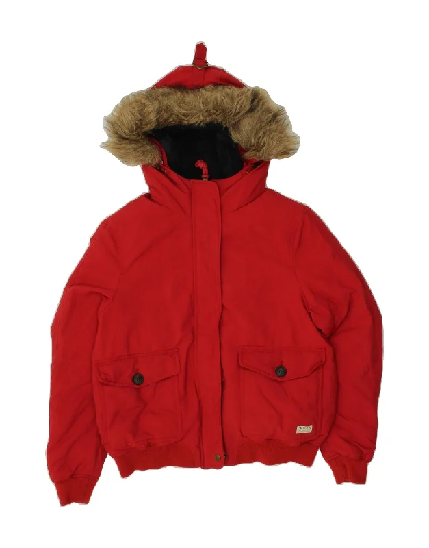 Women's Coats with Fur LiningJACK WILLS Womens Superior Hooded Windbreaker Jacket UK 14 Large Red