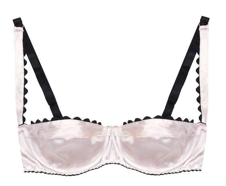 wire-free contour braPink Stretch-Silk Balconette Bra with Black Ric Rac