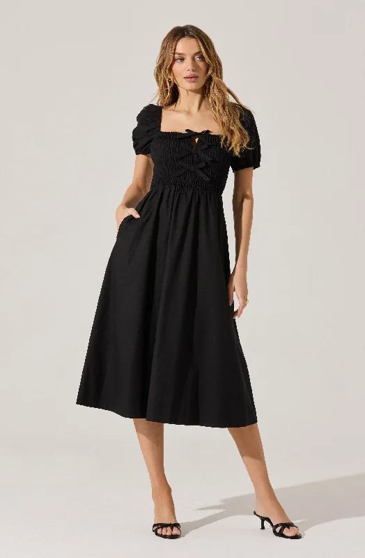 Women's Round-Neck DressesSmocked Bow Midi Dress