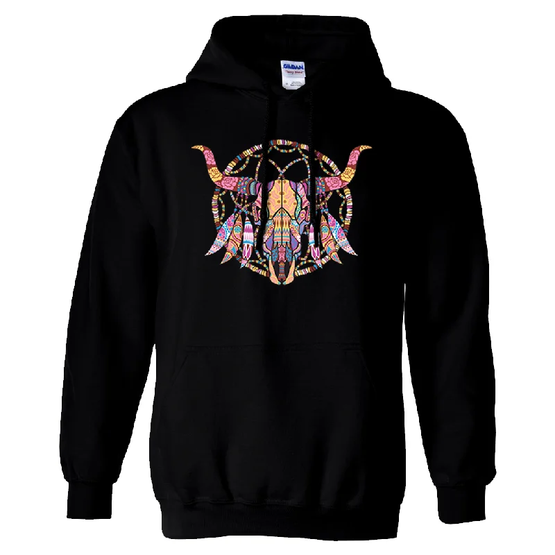 Women's Hooded Sweatshirts with Zipper ClosureCow Skull Mosaic Sweatshirt Hoodie