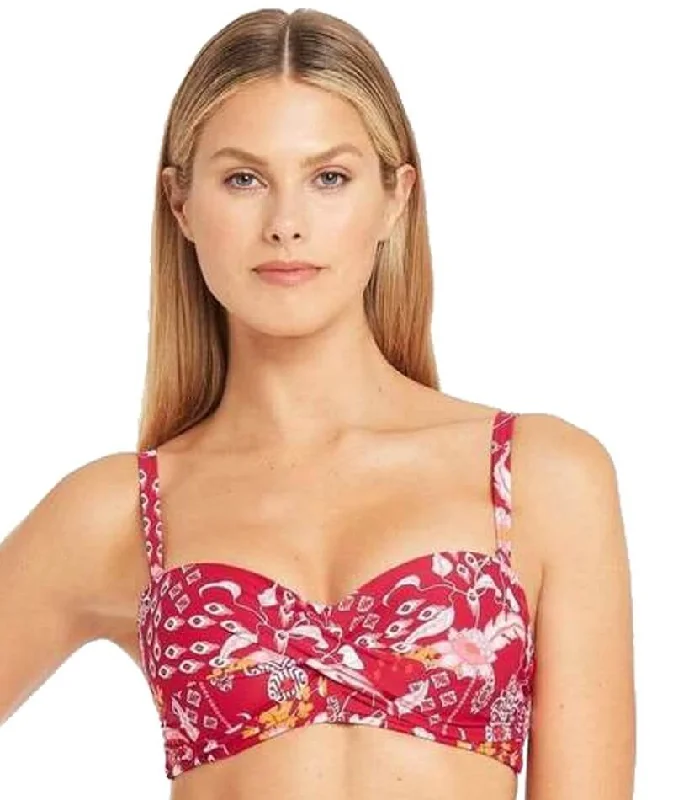 Sea Level Jardin Twist Front Bandeau Bikini Top - Red