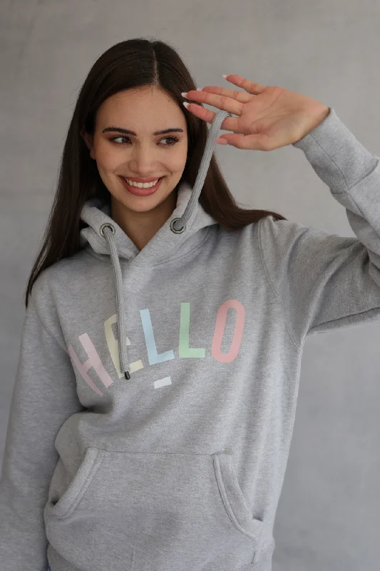 Women's Hooded Sweatshirts with Damask LiningPastel Grey Hello Hoodie