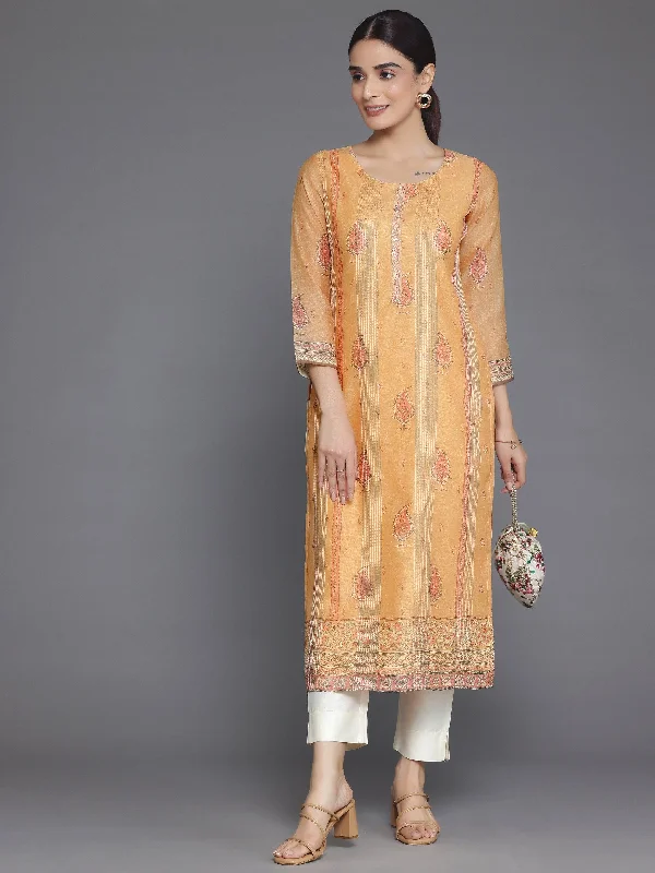 Women's Jumpsuits with ZipperOrange Embellished Chanderi Silk Straight Kurta