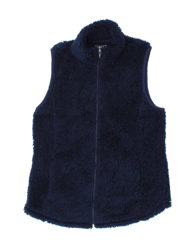 Women's Coats with Fur Trimmed ZipperIZOD Womens Fleece Gilet UK 10 Small Navy Blue Polyester