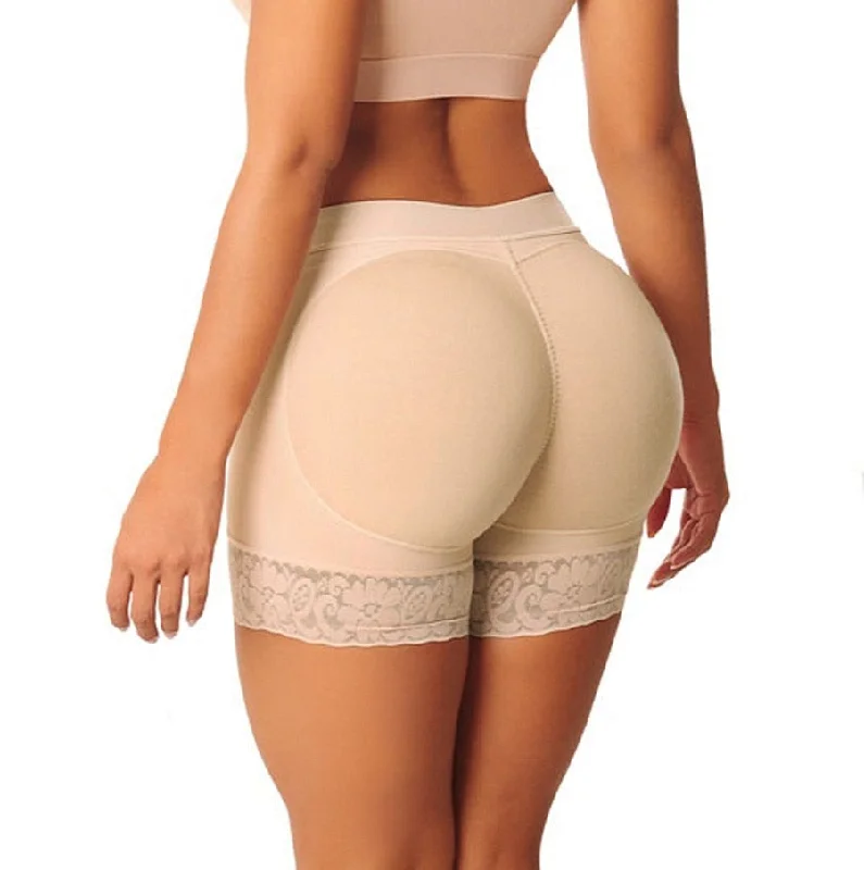 stretchable satin panties with a sheer lace waistbandPadded Butt Lifter Shaping Shorts